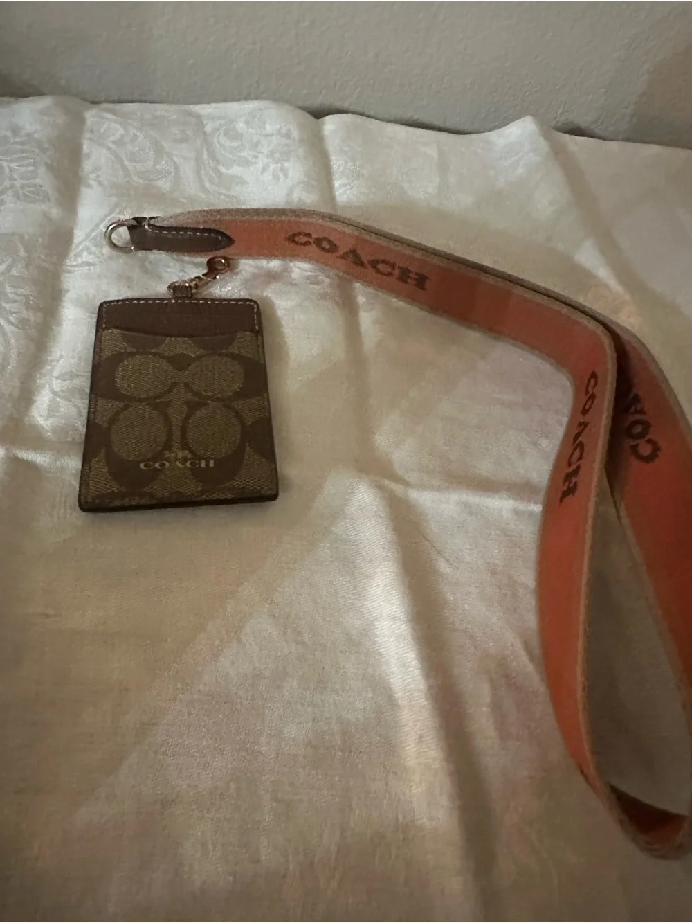 Coach Brown Signature Cardholder with Orange Logo Lanyard - Picture 1 of 8